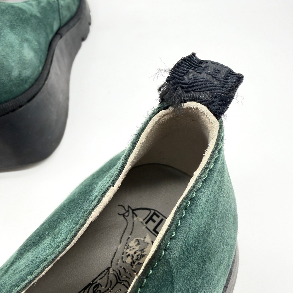 FLY LONDON Pece Wedge Slip On Shoes Women 38 Green Suede Platform Comfort Loafer - Picture 13 of 14